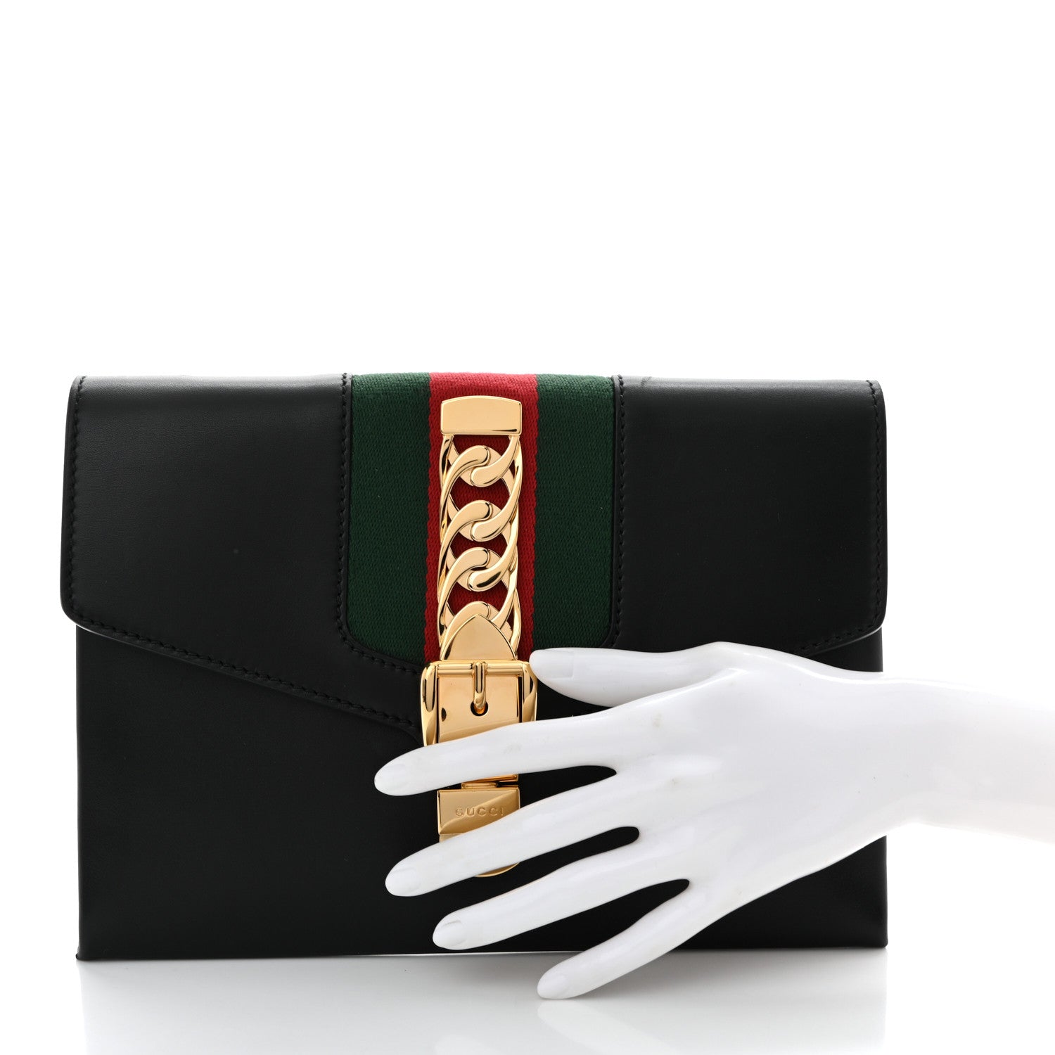 Gucci Calfskin Small Sylvie Wristlet Clutch Black 2 of 14