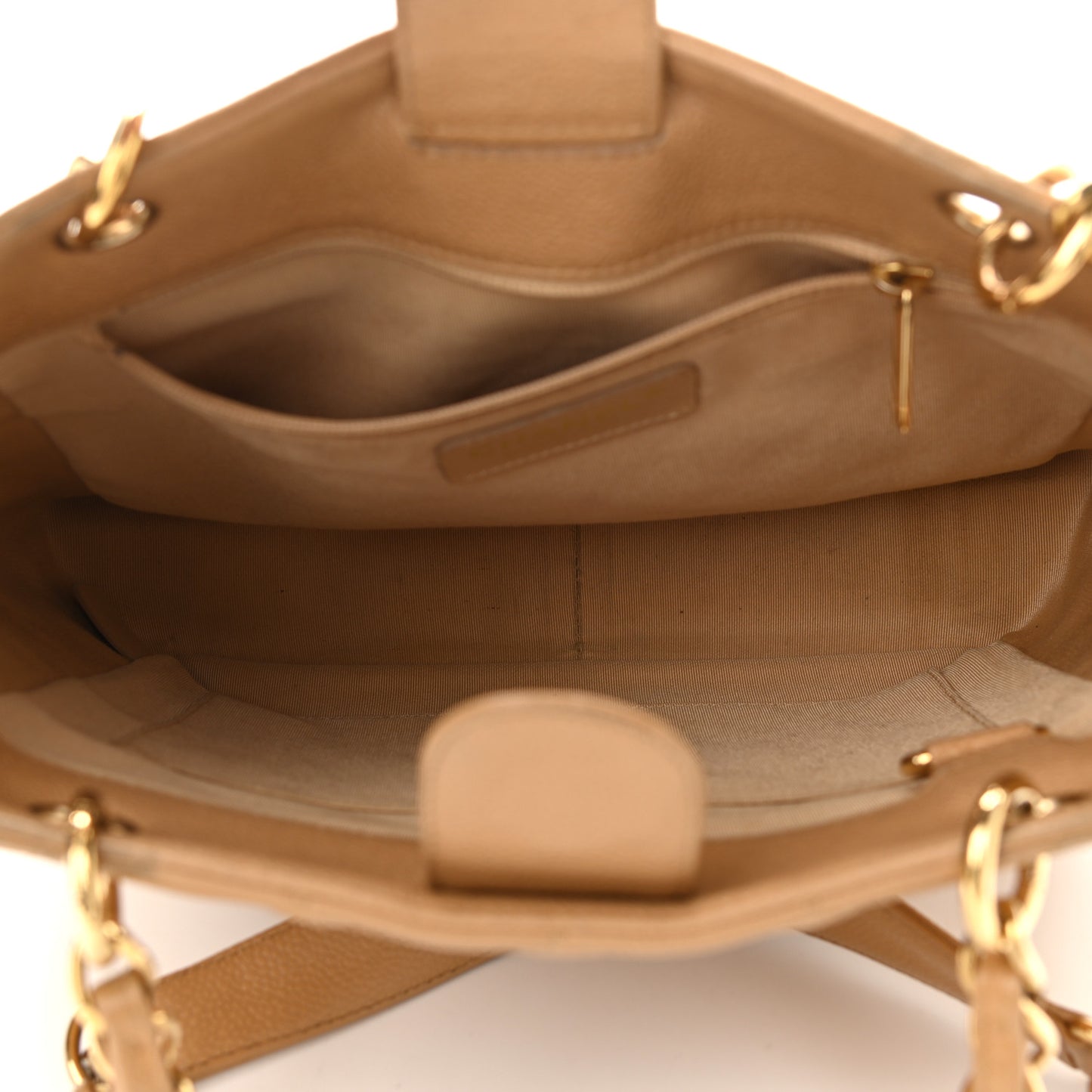 Caviar Quilted Petit Shopping Tote PST Dark Beige