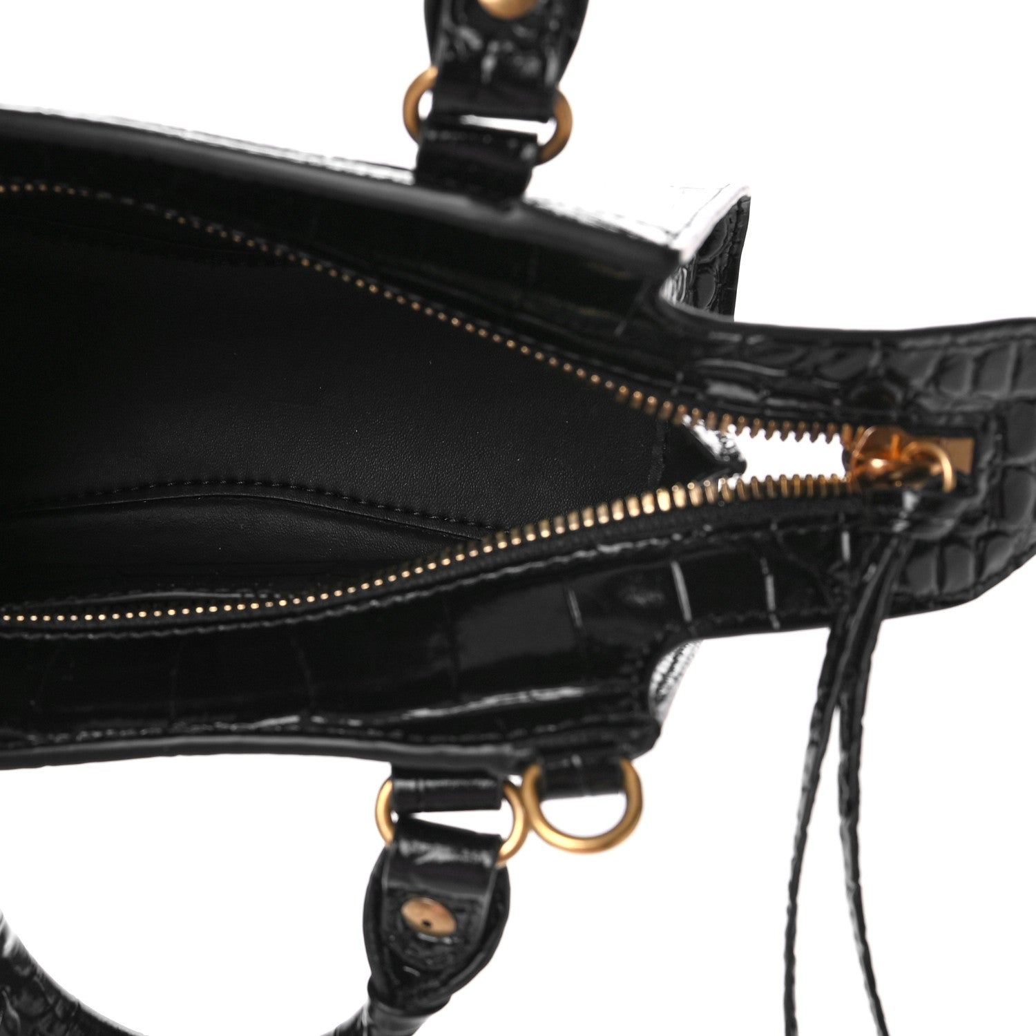 Balenciaga Shiny Supple Calfskin Crocodile Embossed Neo Classic Gold Hardware Nano City Crossbody Black 4 of 7