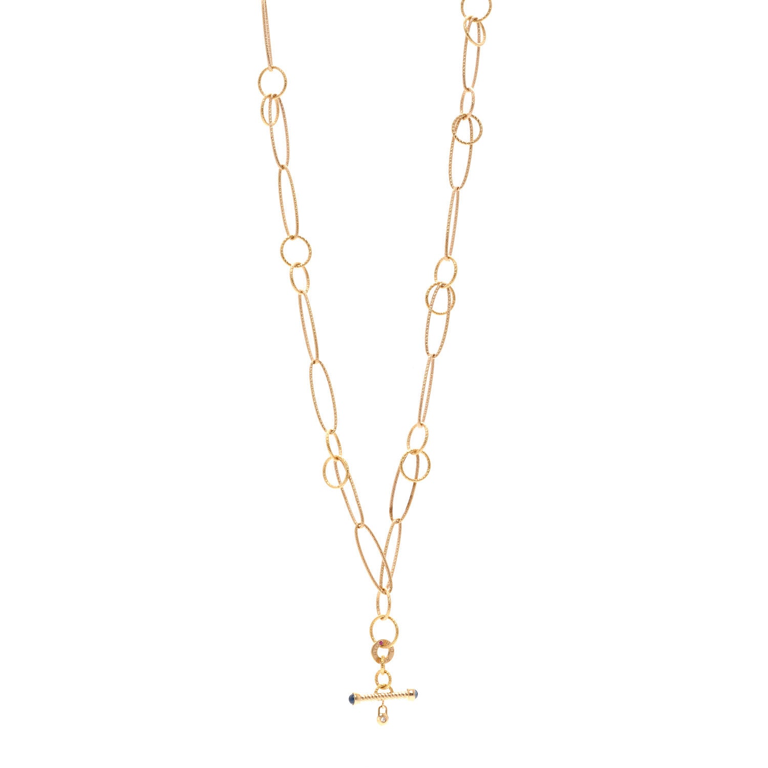 Roberto Coin 18K Rose Gold Blue Sapphire Bar Pendant Alternating Oval Link Necklace 1 of 4