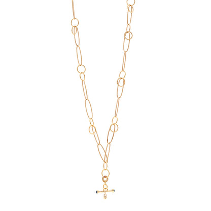 Roberto Coin 18K Rose Gold Blue Sapphire Bar Pendant Alternating Oval Link Necklace 1 of 4