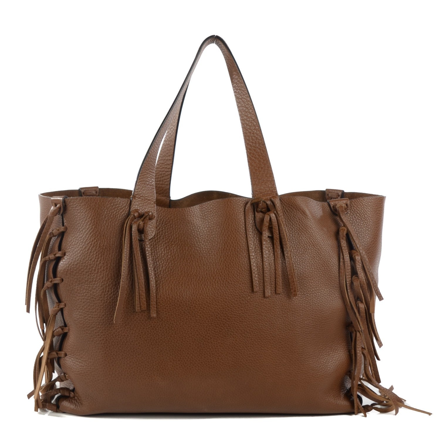 Valentino Garavani Grained Calfskin C-Rockee Fringe Tote Tan 1 of 8