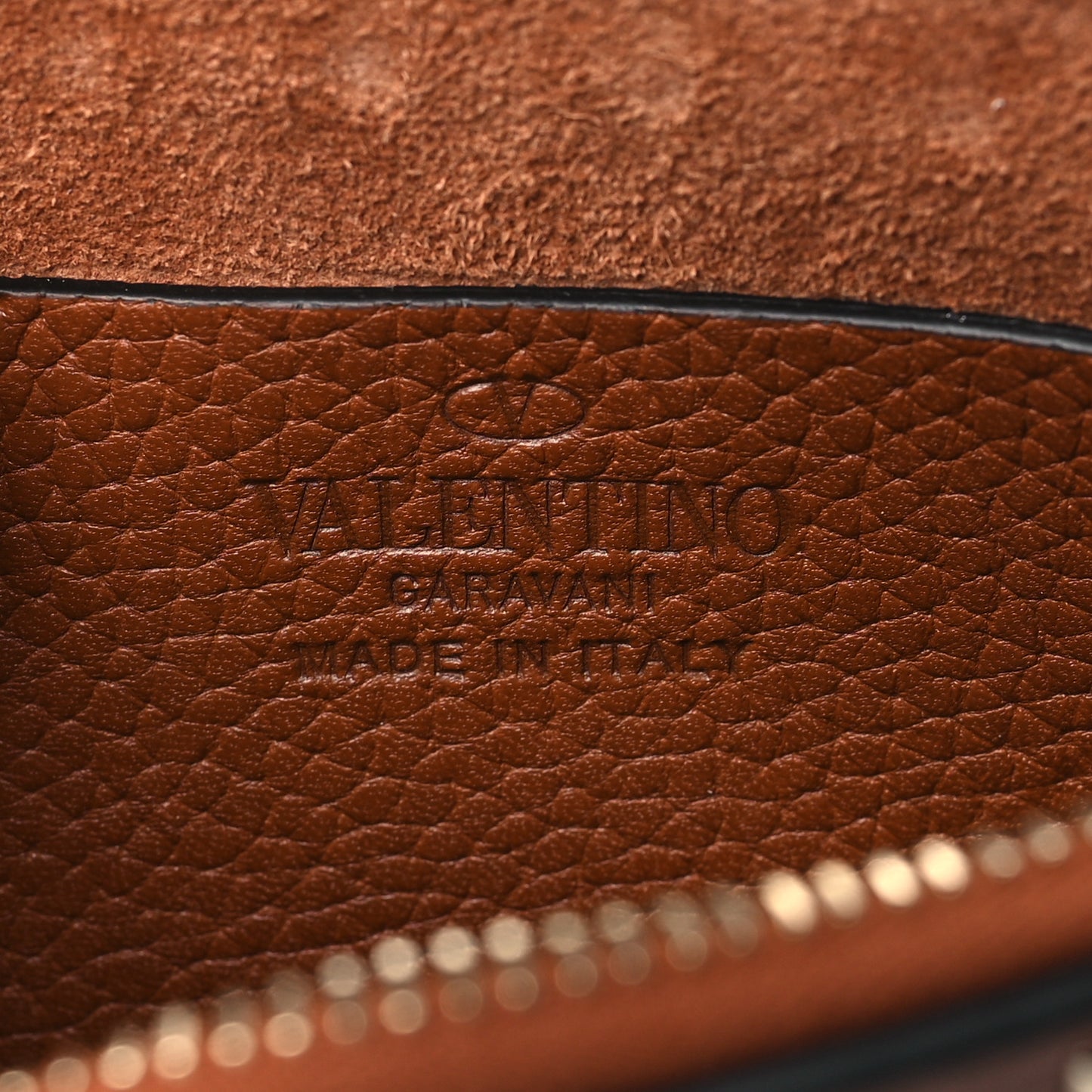 Pebbled Calfskin Rockstud Double Zip Camera Crossbody Bag Tan