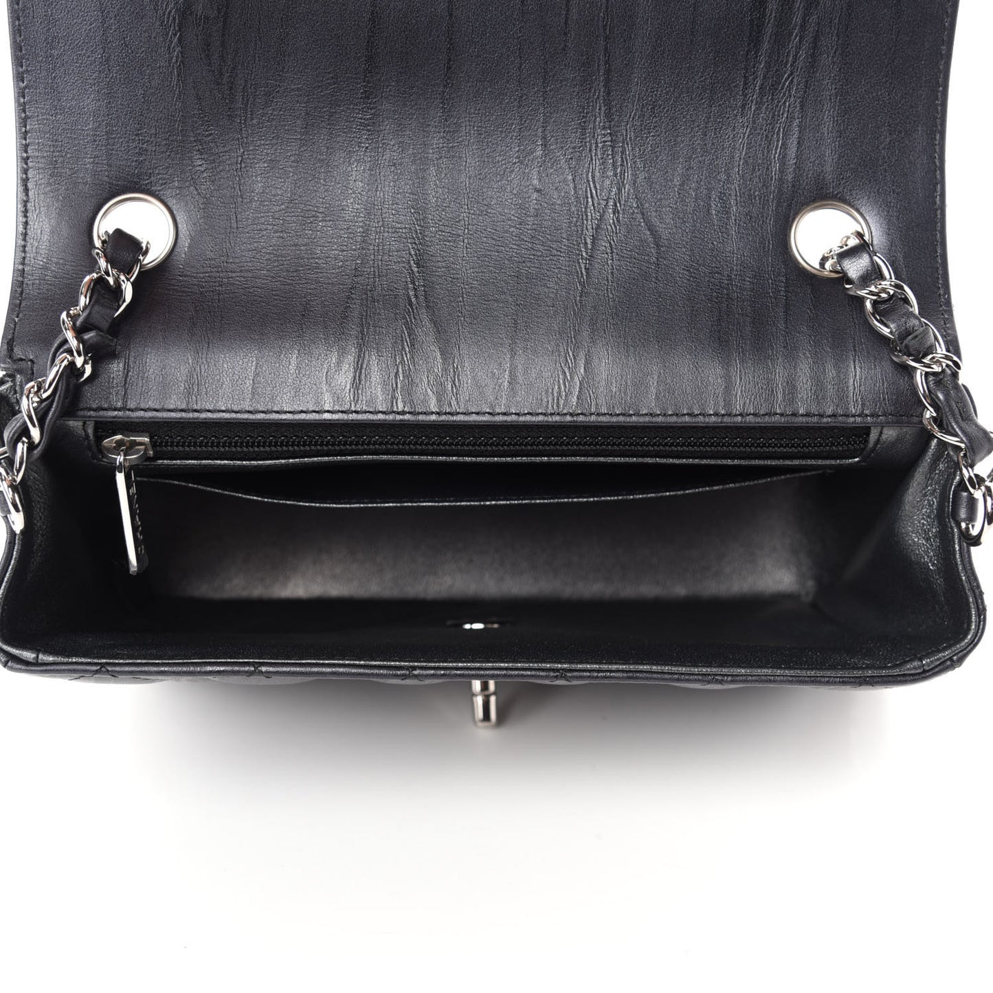 Iridescent Calfskin Quilted Mini Rectangular Flap Charcoal