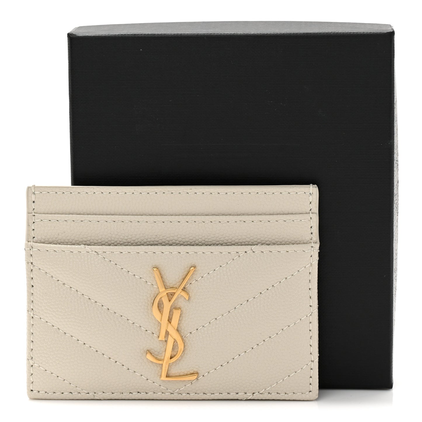 Grain De Poudre Matelasse Chevron Monogram Credit Card Case Crema Soft