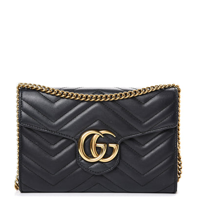 Gucci Calfskin Matelasse Mini GG Marmont Chain Wallet Black 1 of 15