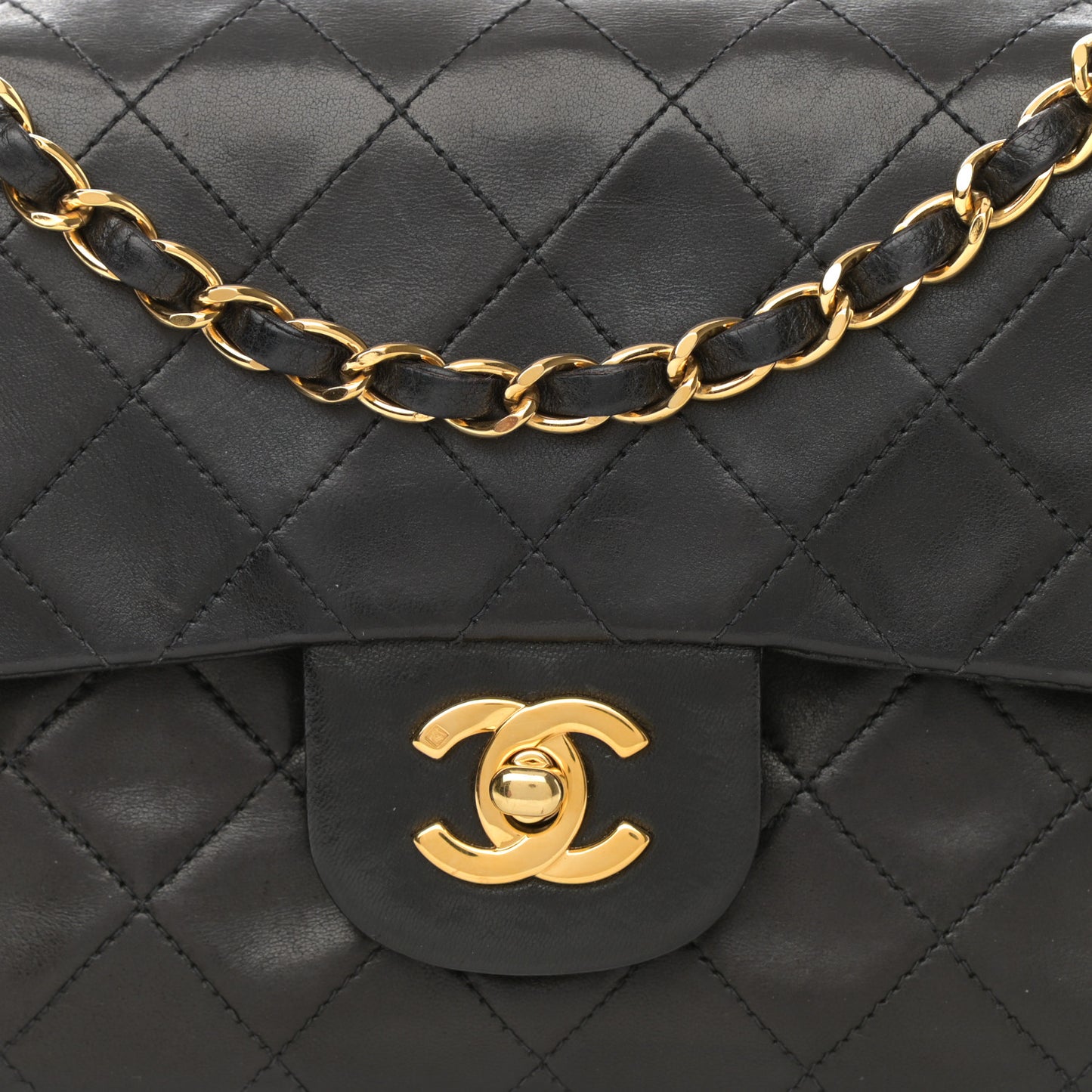 Lambskin Quilted Small Double Flap Black
