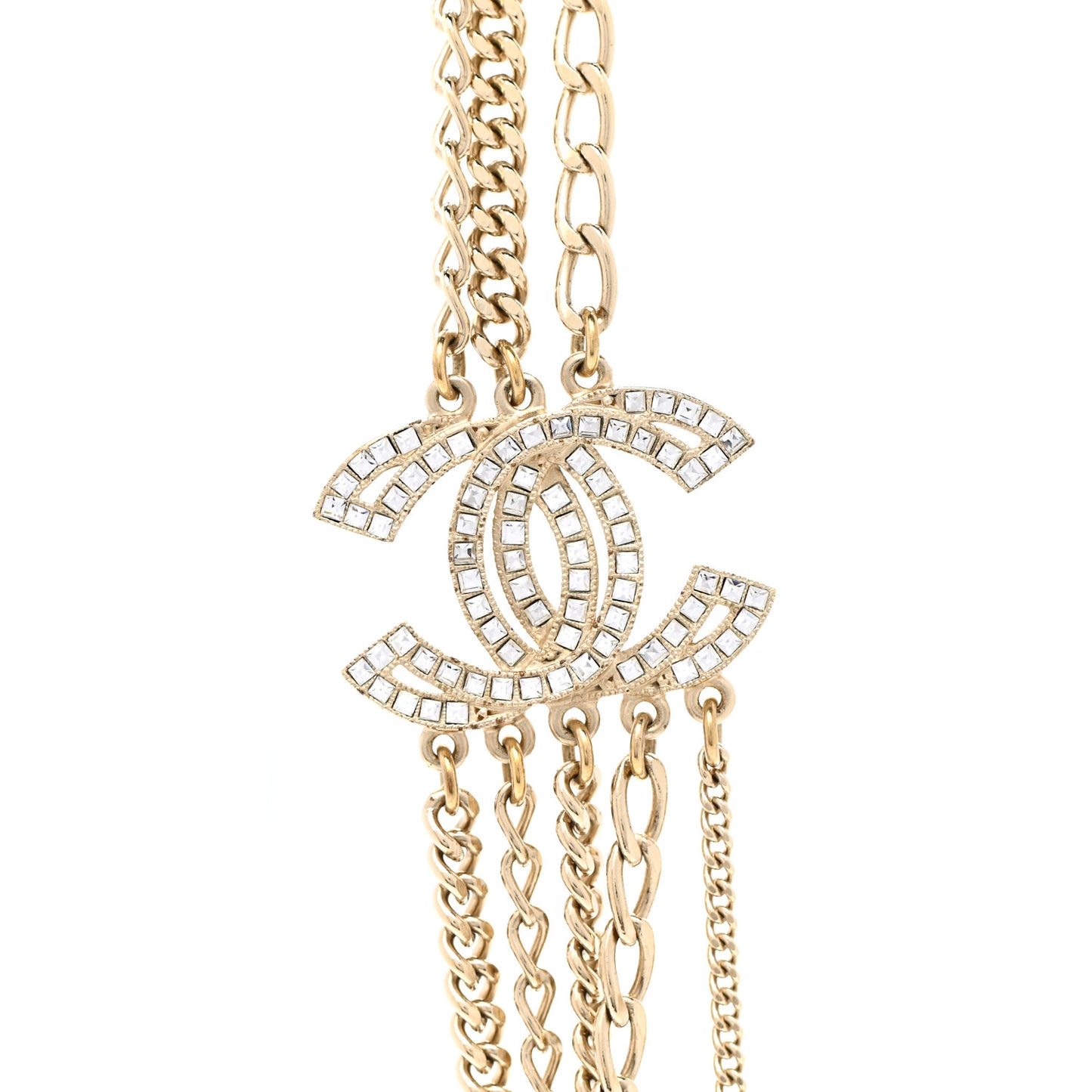 Multi Strand Chain Baguette Crystal CC Necklace Gold