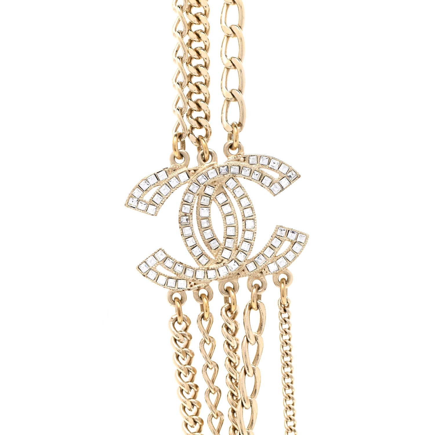 Chanel Multi Strand Chain Baguette Crystal CC Necklace Gold 4 of 7