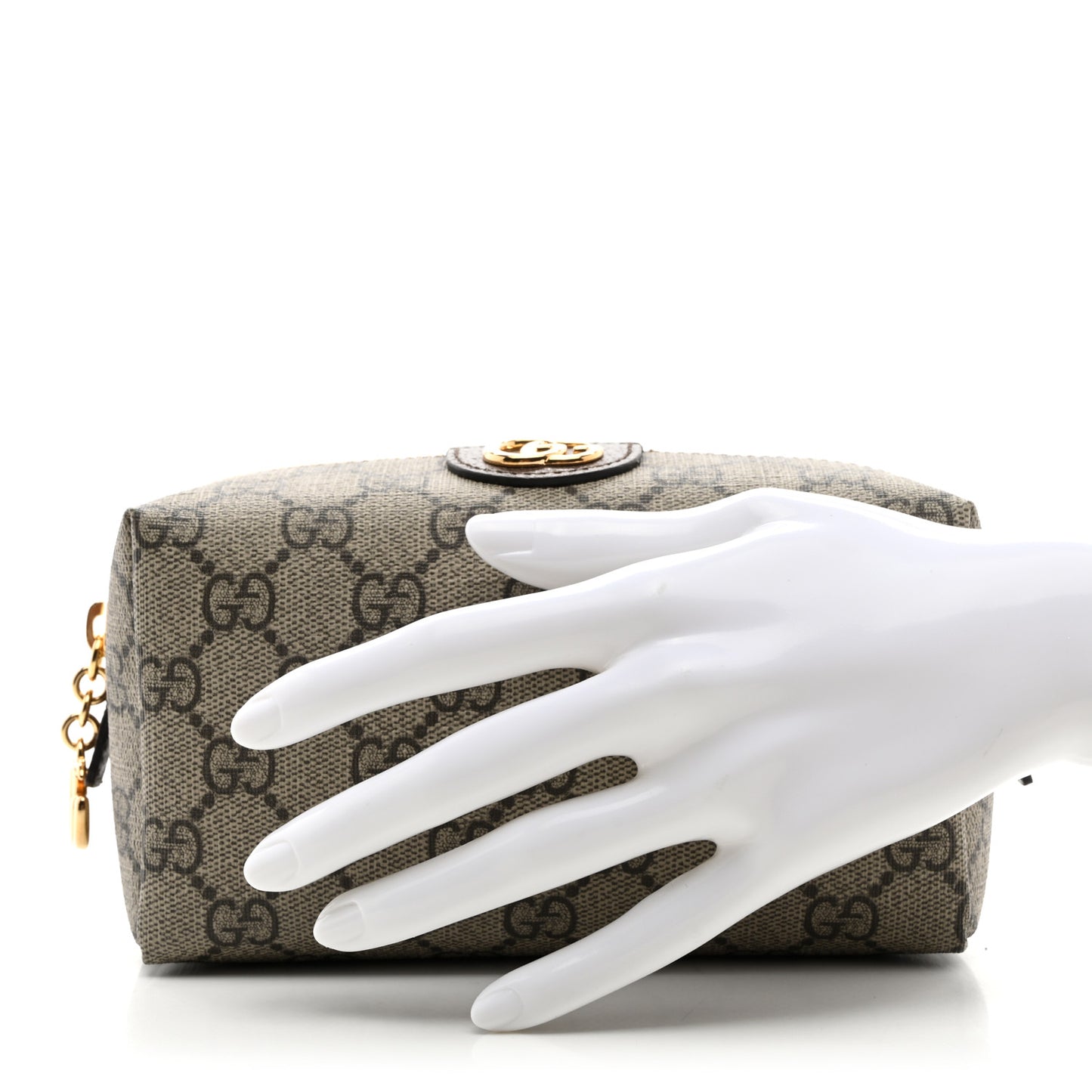 Soft GG Supreme Monogram Calfskin Medium Ophidia Cosmetic Case Beige Ebony New Acero