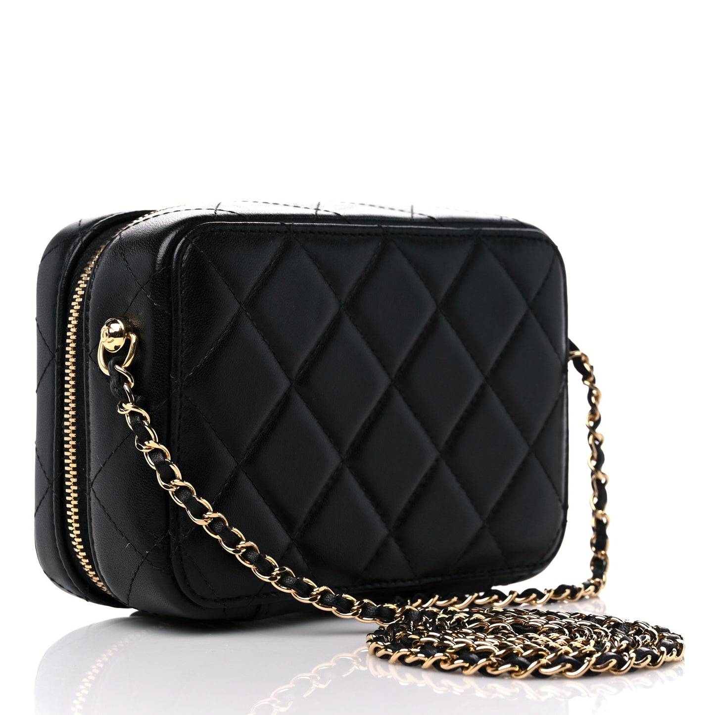 Lambskin Quilted Golden Plate Clutch With Chain Black