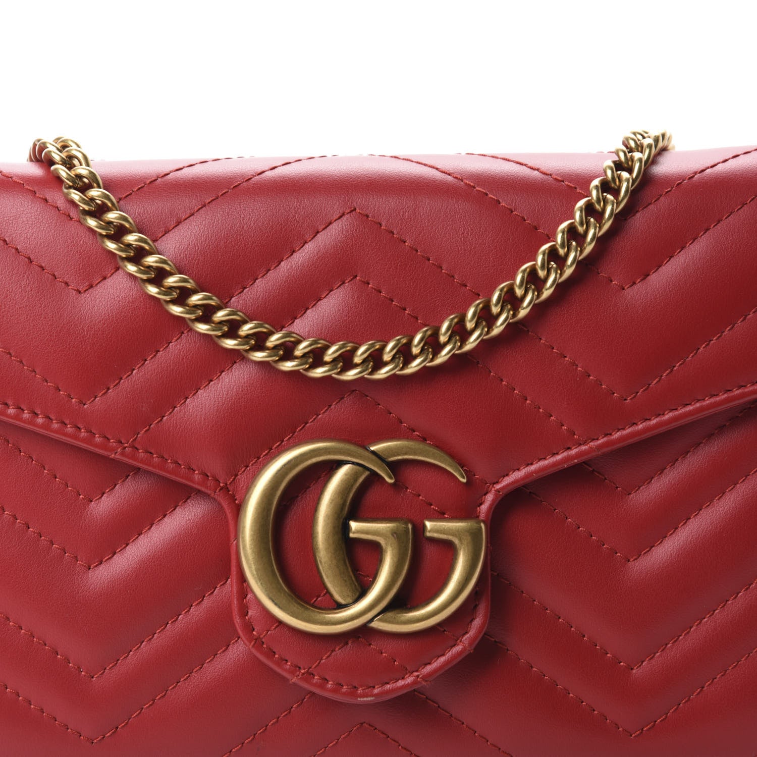 Gucci Calfskin Matelasse GG Marmont Chain Wallet Hibiscus Red 13 of 14