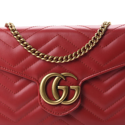 Gucci Calfskin Matelasse GG Marmont Chain Wallet Hibiscus Red 13 of 14