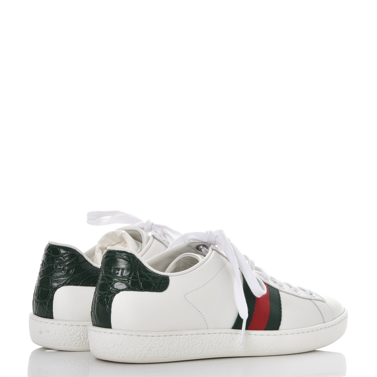 Gucci Calfskin Crocodile Web Ace Sneakers 35.5 White Green 4 of 9