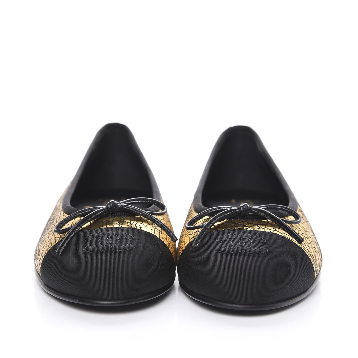 Chanel Metallic Calfskin Cap Toe CC Ballerina Flats 38 Gold 2 of 9