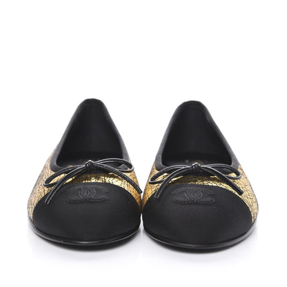 Chanel Metallic Calfskin Cap Toe CC Ballerina Flats 38 Gold 2 of 9