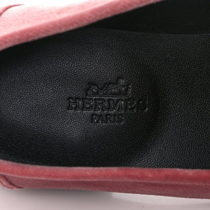 Hermes Velvet Womens Paris Loafers 37.5 Bois de Rose 7 of 9