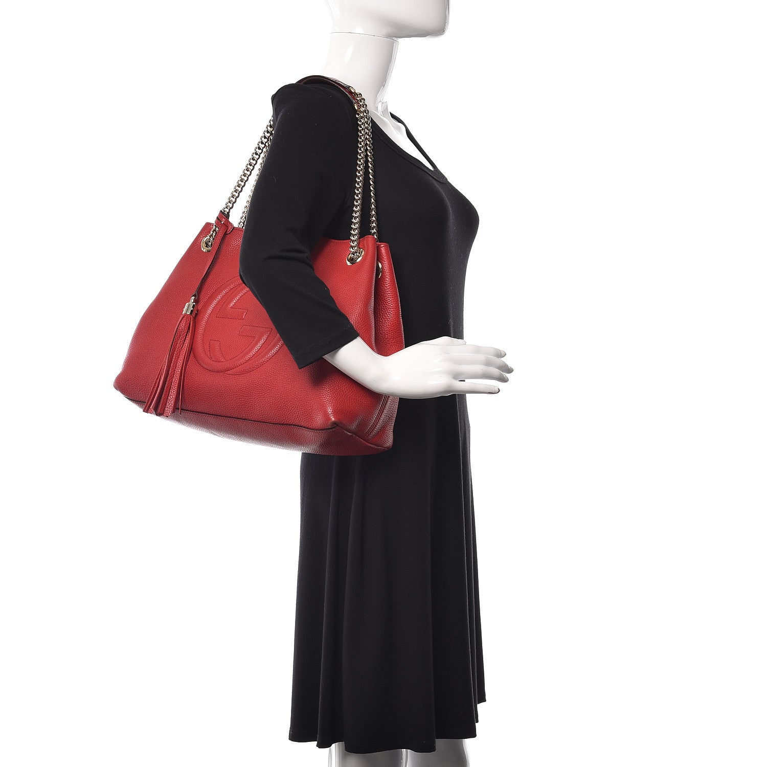 Gucci Pebbled Calfskin Medium Soho Chain Shoulder Bag Tabasco Red 2 of 11