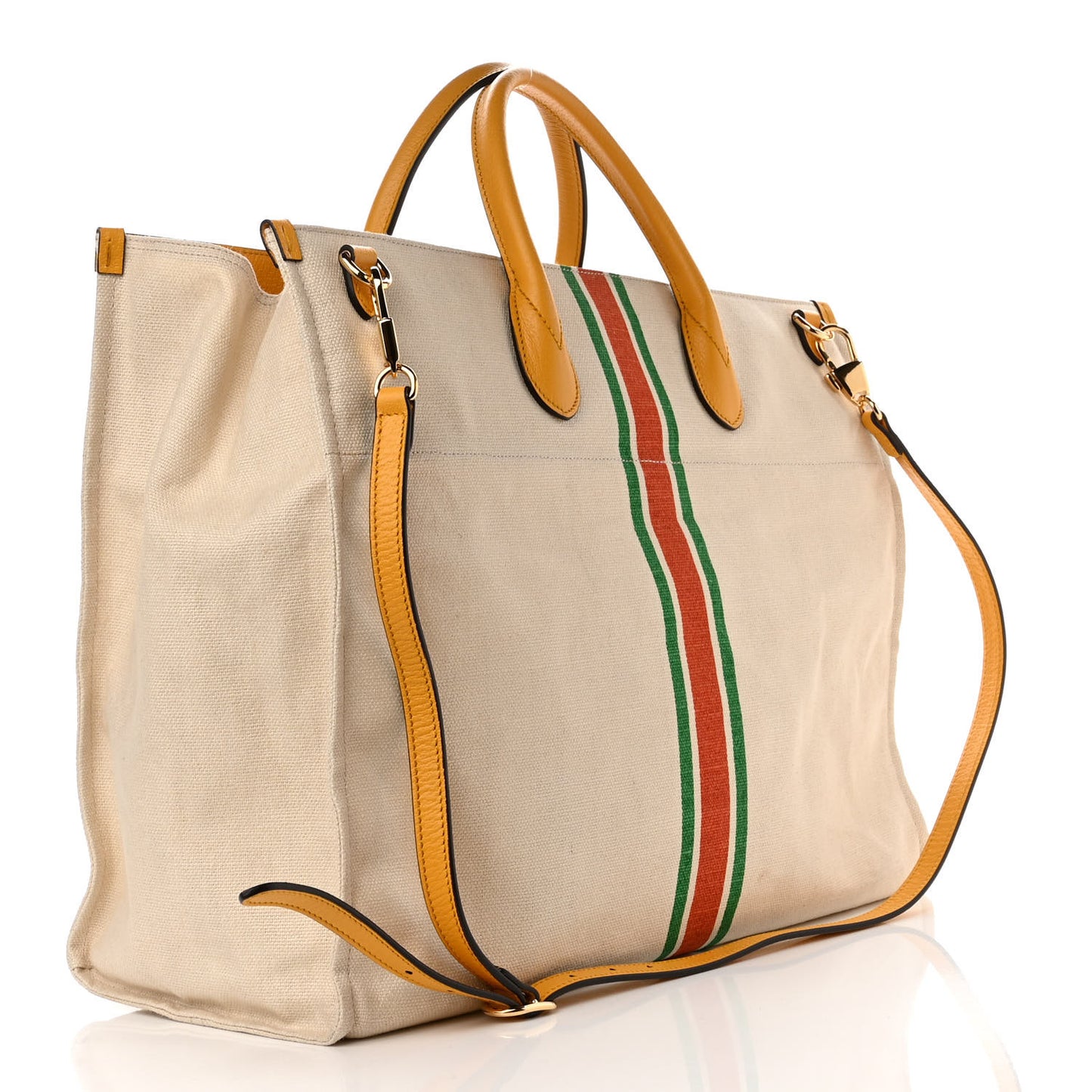 Linen Heavy Canvas Textured Dollar Calfskin Web Large Retro Interlocking G Foldable Tote Light Beige