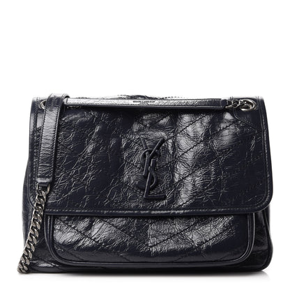 Saint Laurent Crinkled Calfskin Matelasse Monogram Medium Niki Chain Satchel Deep Marine 1 of 12