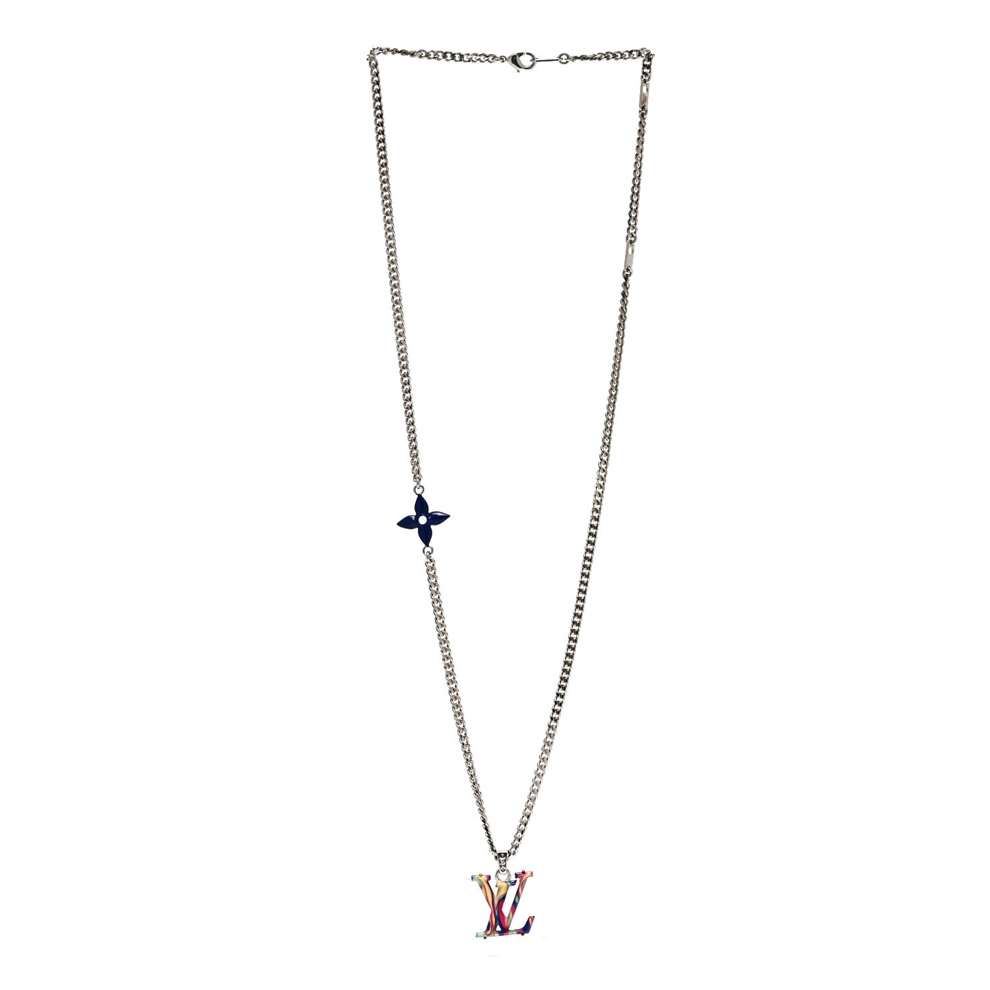 Metal Resin LV Psychedelic Necklace Silver Multicolor