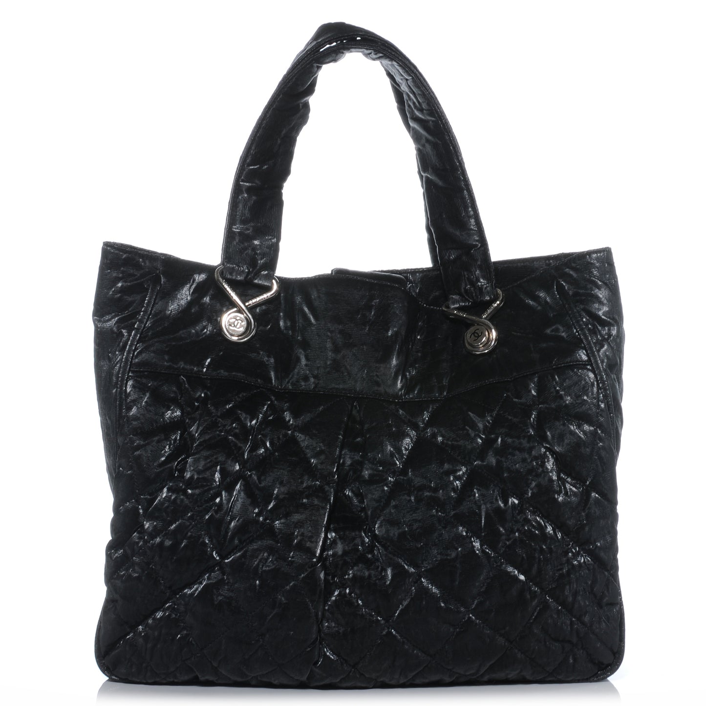 Crinkled Coated Canvas Le Marais Large Tote Black