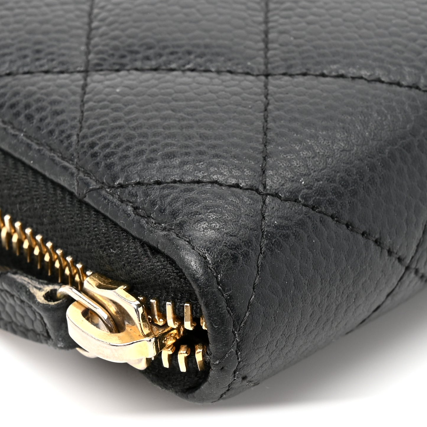 Caviar Quilted Large Gusset Zip Around Wallet Black