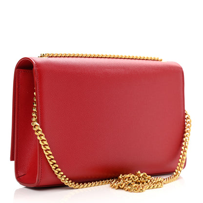 Saint Laurent Grain De Poudre Medium Monogram Kate Satchel Red 3 of 12