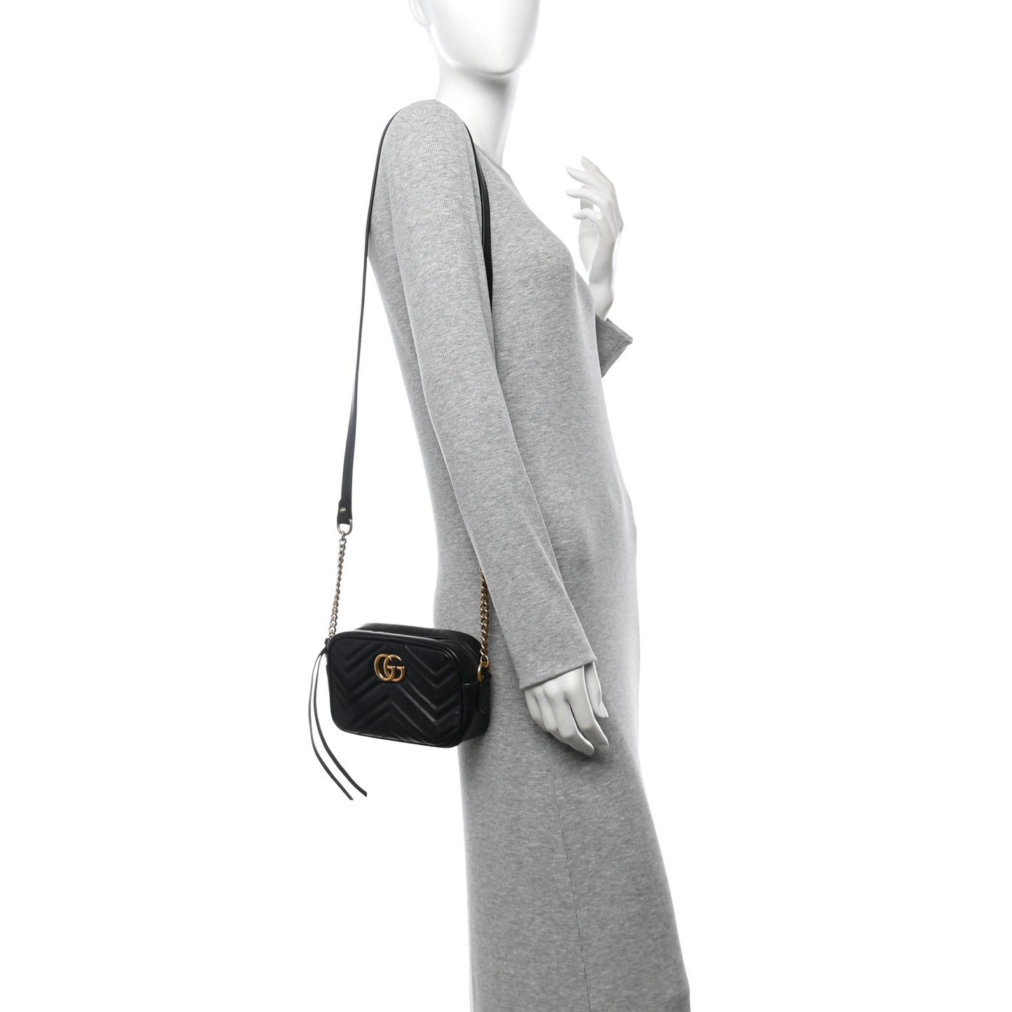Calfskin Matelasse Mini GG Marmont Chain Shoulder Bag Black