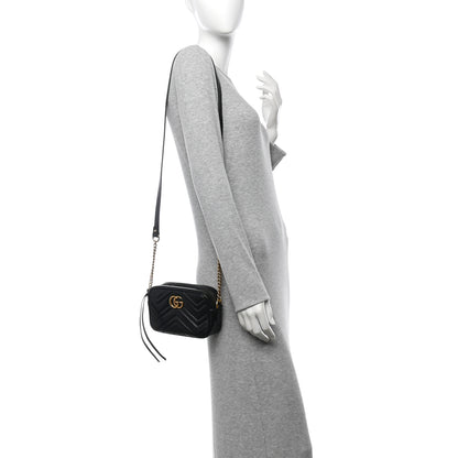Gucci Calfskin Matelasse Mini GG Marmont Chain Shoulder Bag Black 2 of 13