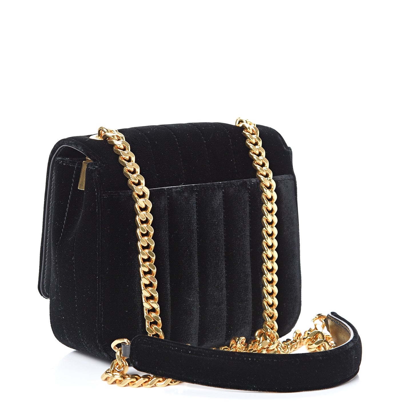 Velvet Matelasse Small Vicky Chain Bag Black