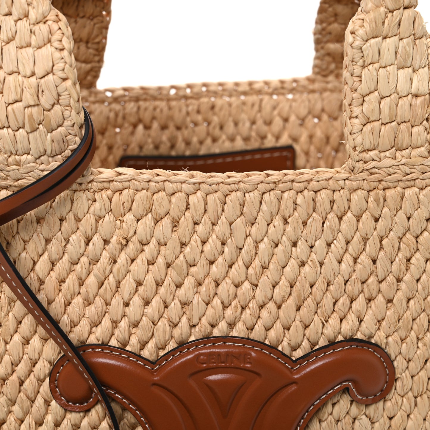 Raffia Calfskin Triomphe Small Cabas Thais Tan