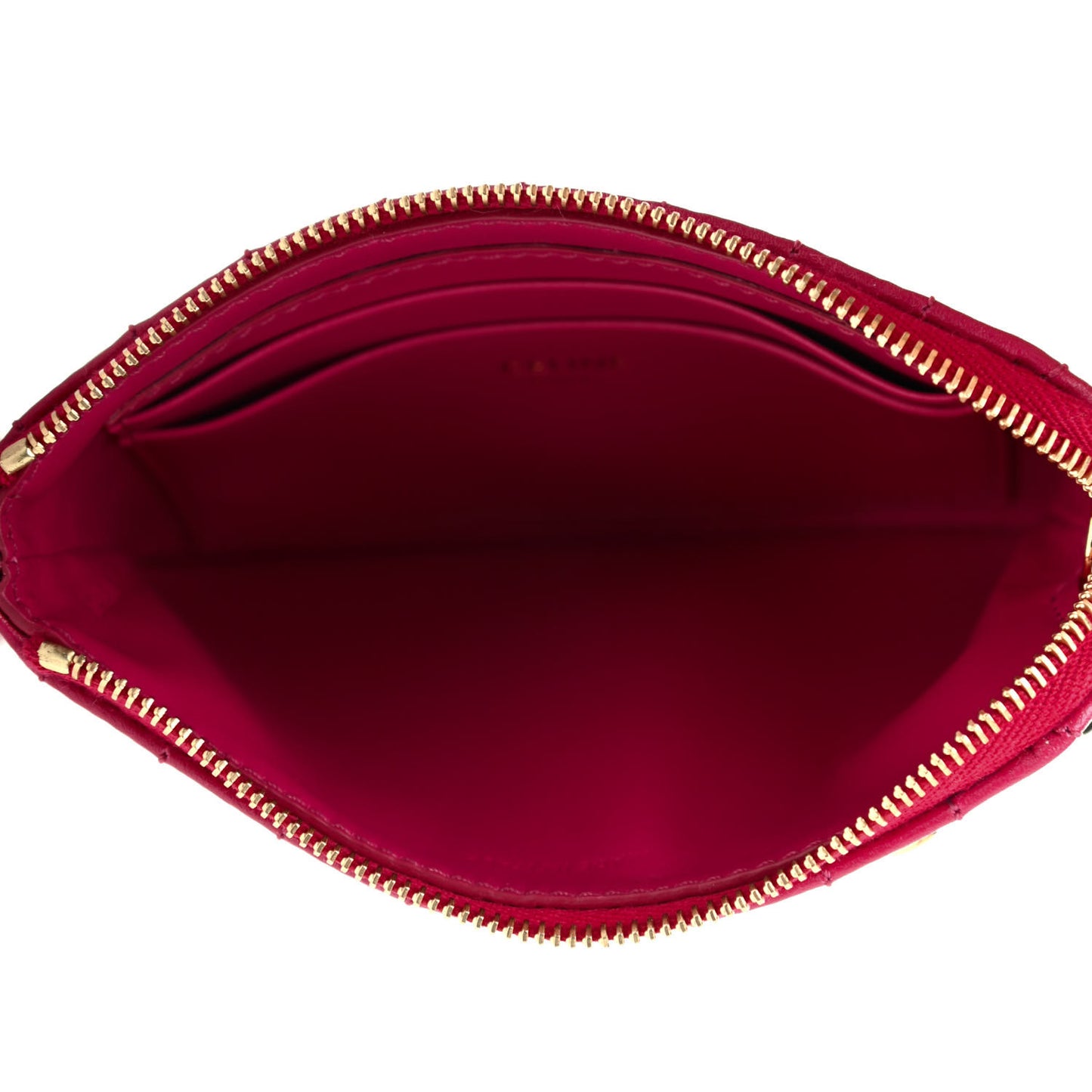 Calfskin Quilted C Charm Coin Card Pouch Pink