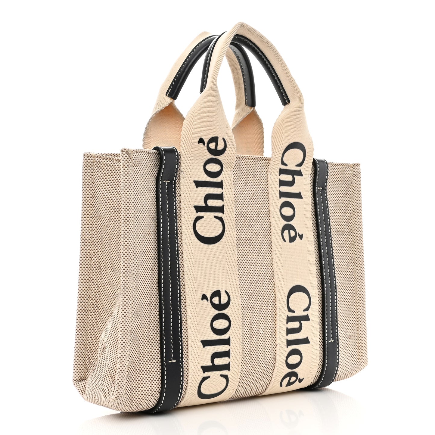 Cotton Calfskin Small Woody Ribbon Tote White