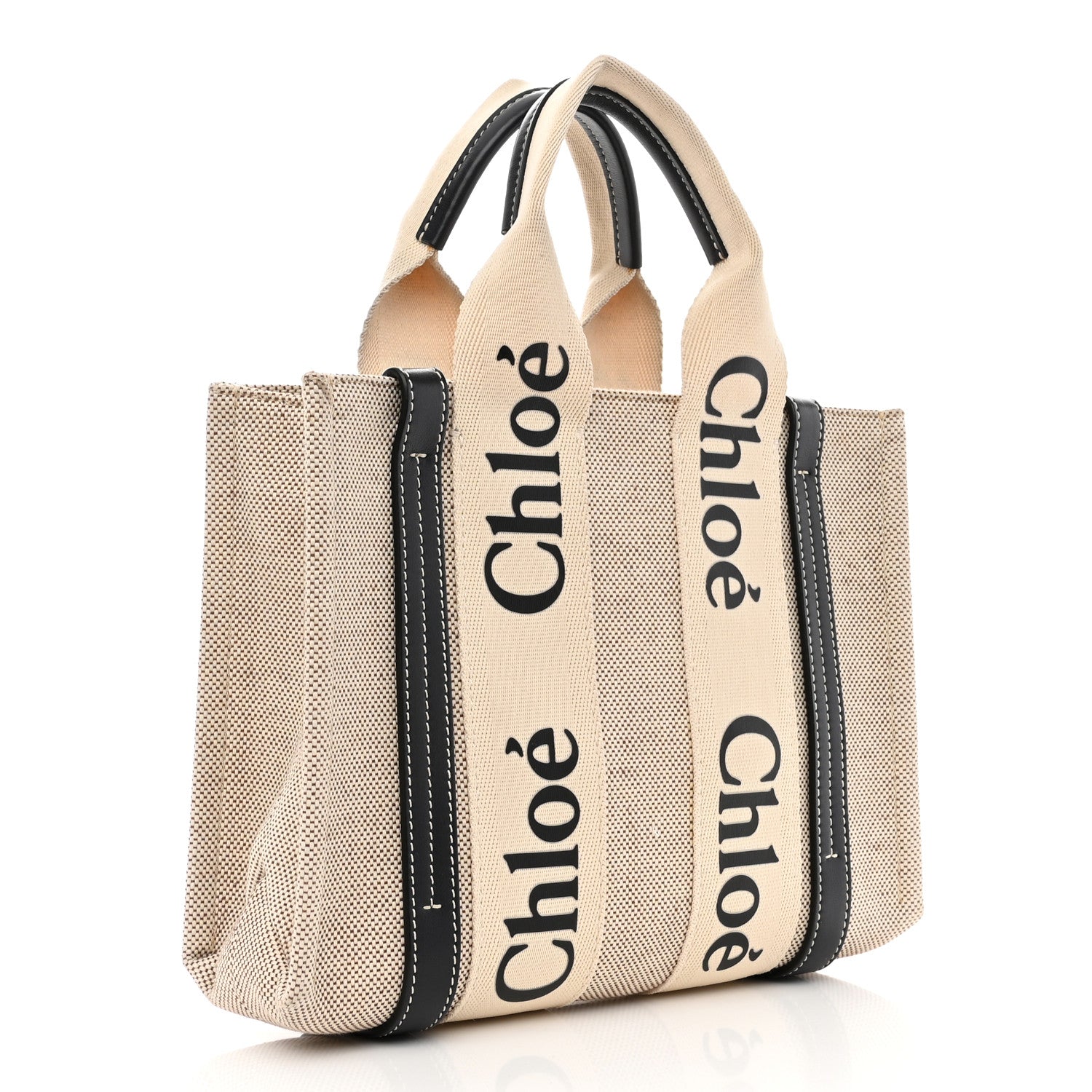 Chloe Cotton Calfskin Small Woody Ribbon Tote White 3 of 9