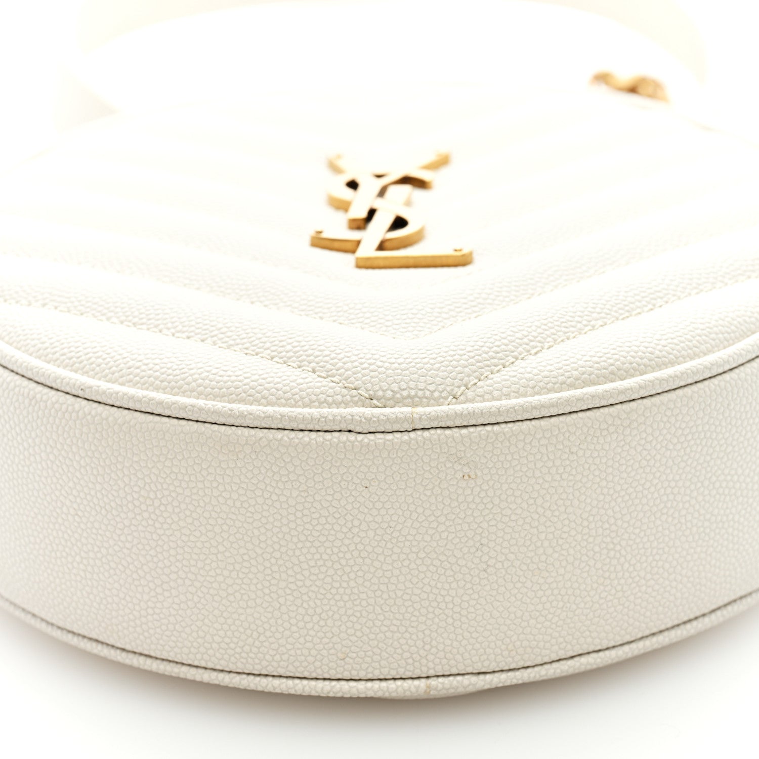 Saint Laurent Grain De Poudre Matelasse Chevron Quilted Round Vinyle Camera Bag White 7 of 7
