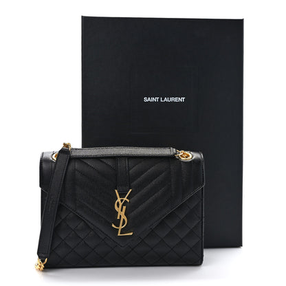 Saint Laurent Grain De Poudre Textured Mixed Matelasse Triquilt Medium Monogram Satchel Black 9 of 10