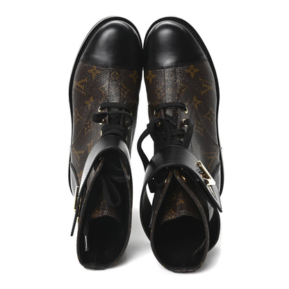 Louis Vuitton Calfskin Monogram Wonderland Flat Ranger Boots 38.5 Black 2 of 8