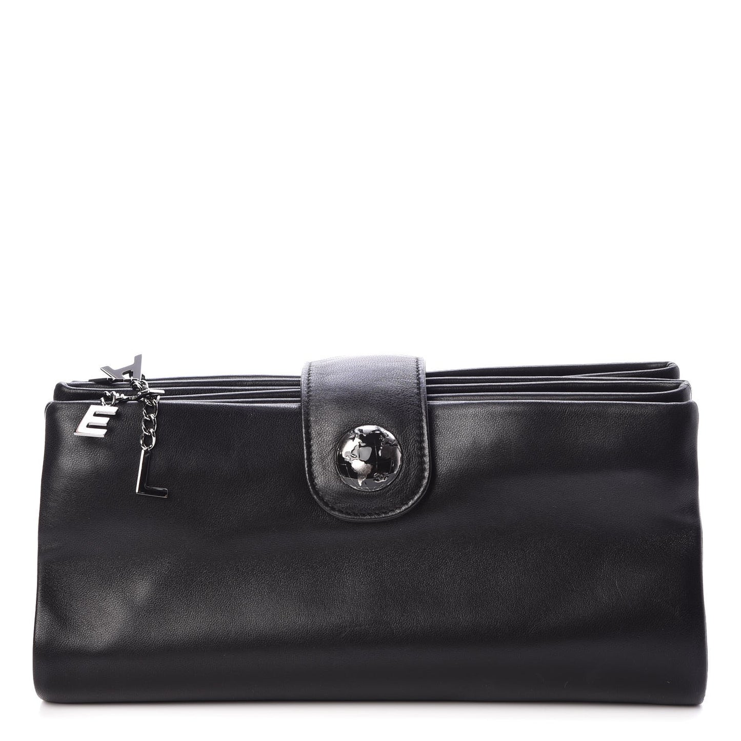 Lambskin Accordion Globe Clutch Black