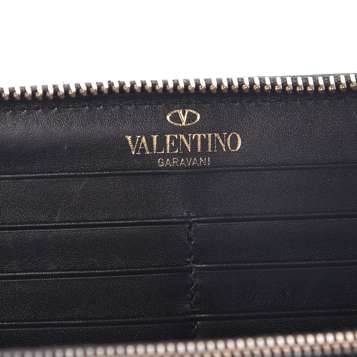 Calfskin Rockstud Zip Around Wallet Black