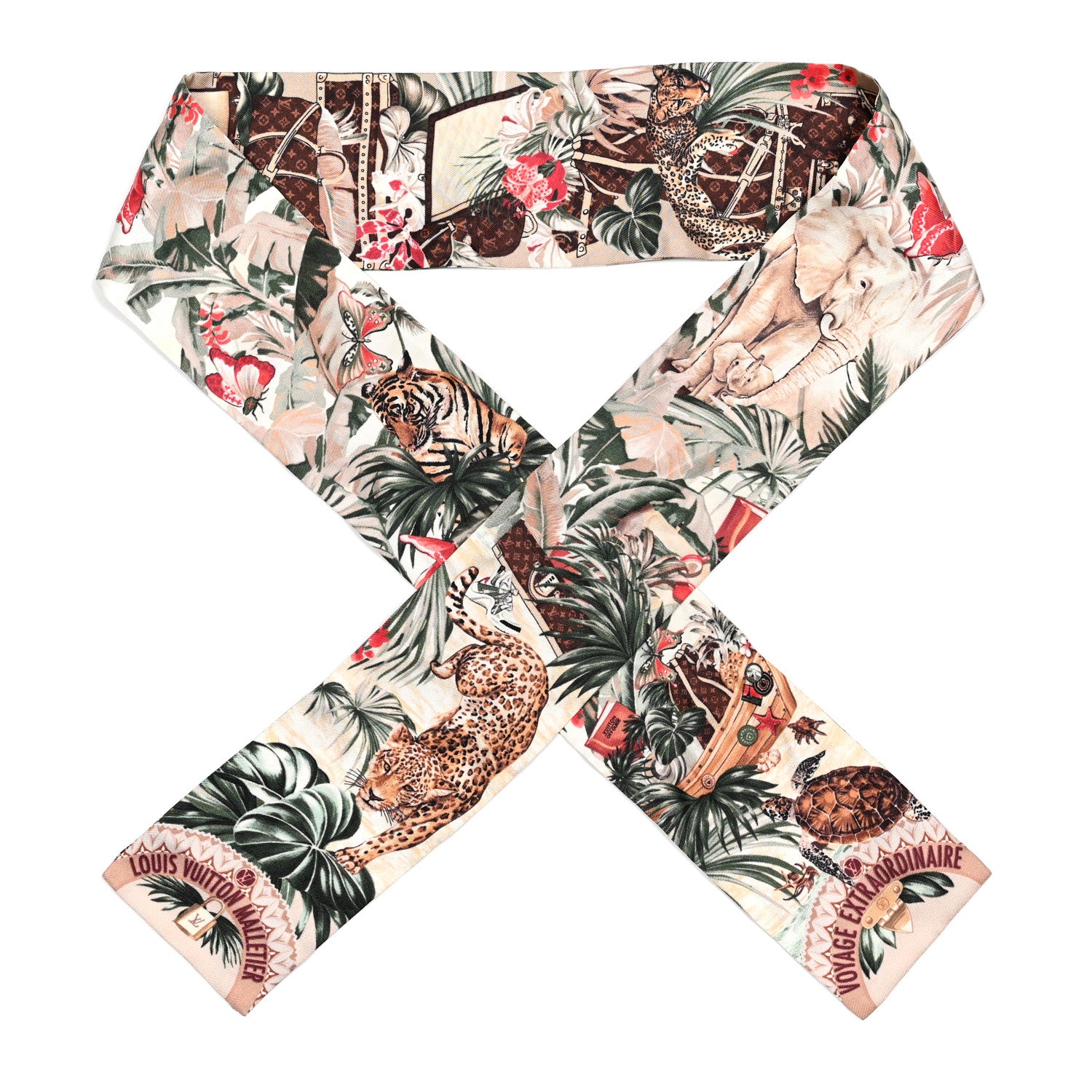 Louis Vuitton Silk Voyage Extraordinaire Bandeau Scarf Beige 1 of 4