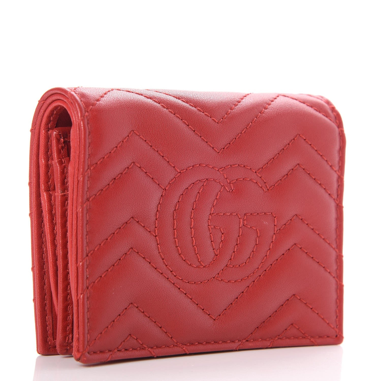 Gucci Calfskin Matelasse GG Marmont Card Case Wallet Hibiscus Red 3 of 9