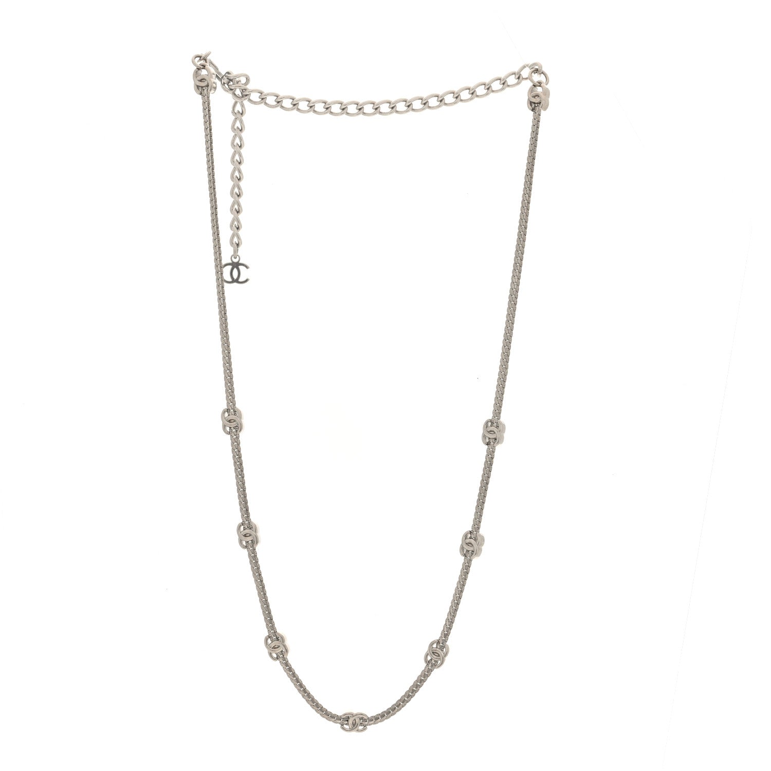 Chanel Metal CC Short Chain Necklace Silver 3 of 4