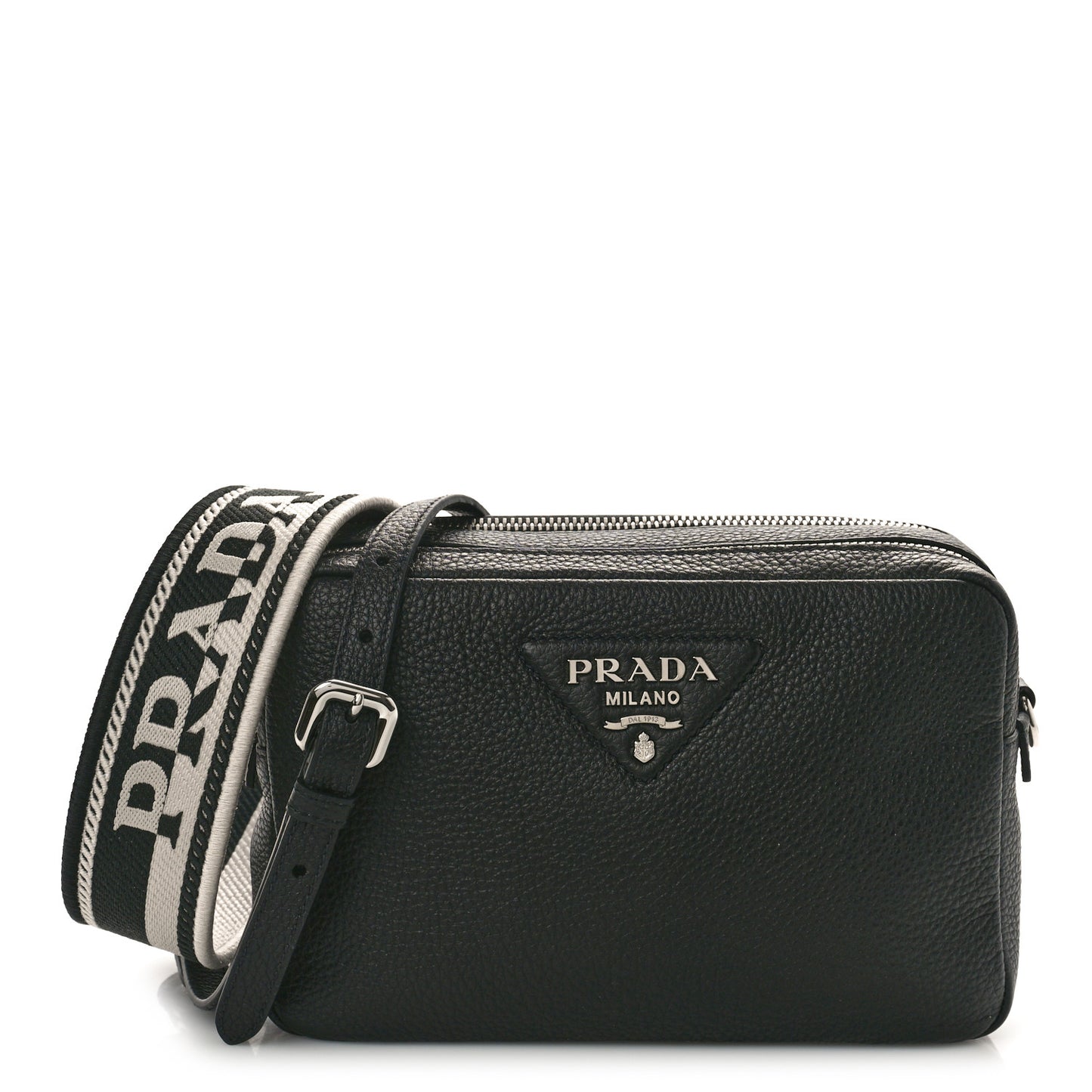 Vitello Daino Soft Medium Double Zip Shoulder Bag Black