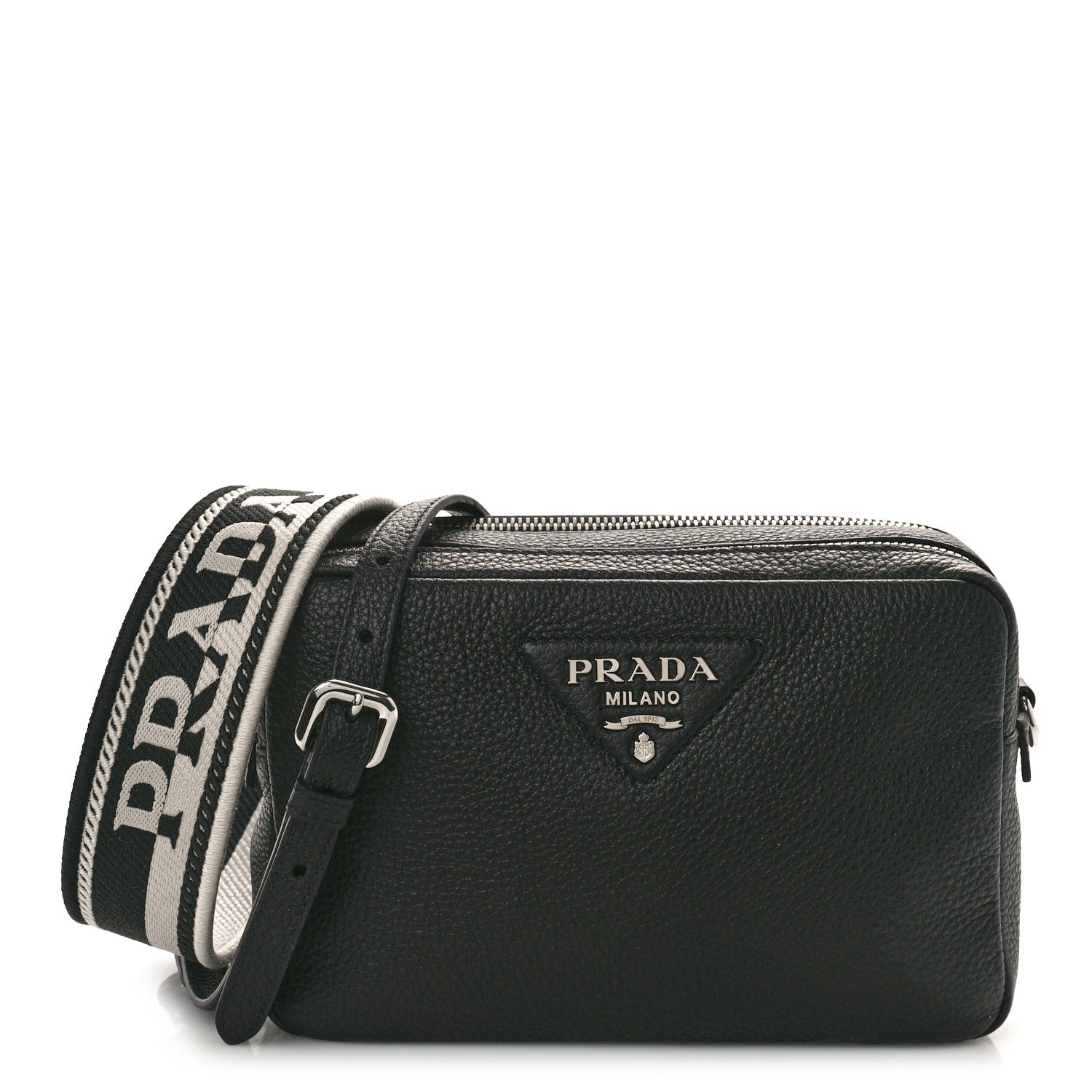 Prada Vitello Daino Soft Medium Double Zip Shoulder Bag Black 1 of 9