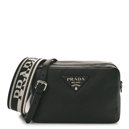 Prada Vitello Daino Soft Medium Double Zip Shoulder Bag Black 1 of 9