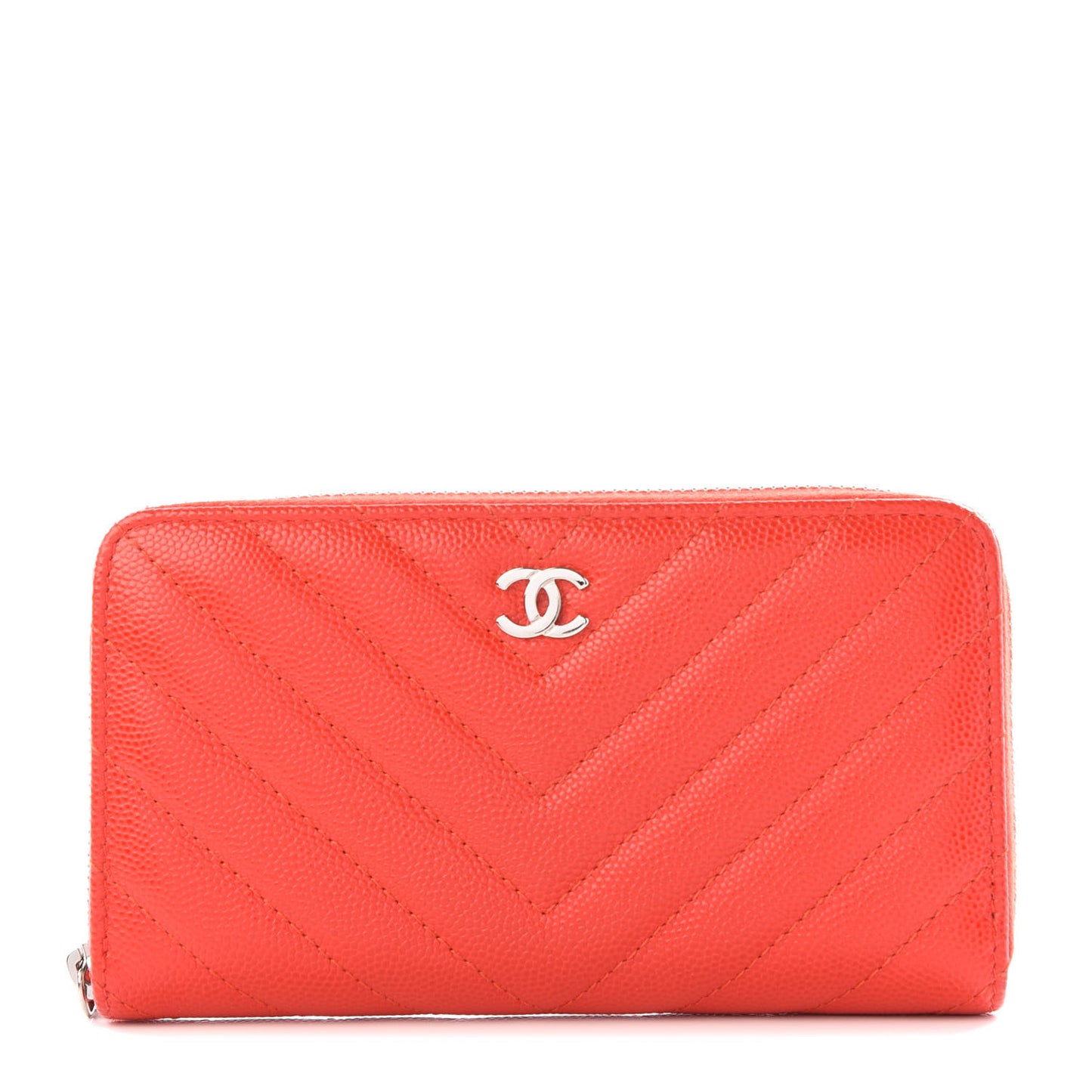 Caviar Chevron Quilted Small Zip Around Wallet Red