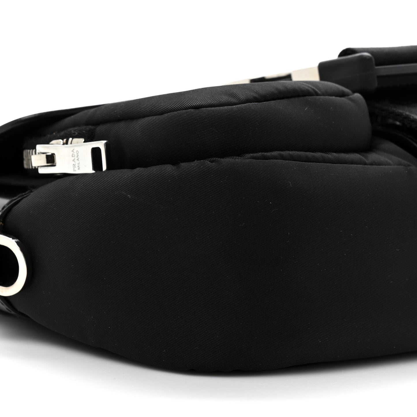Re-Nylon Spazzolato Double Pocket Buckle Shoulder Bag Black