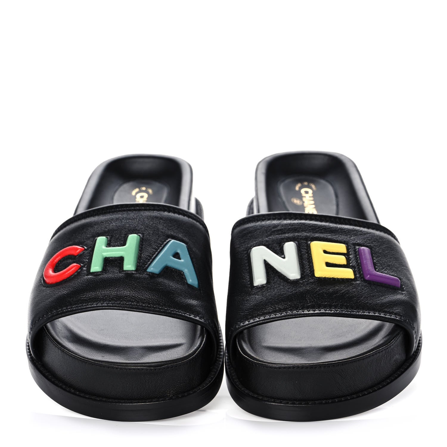Chanel Lambskin Cha-Nel Mule Sandals 39 Black Multicolor 5 of 12