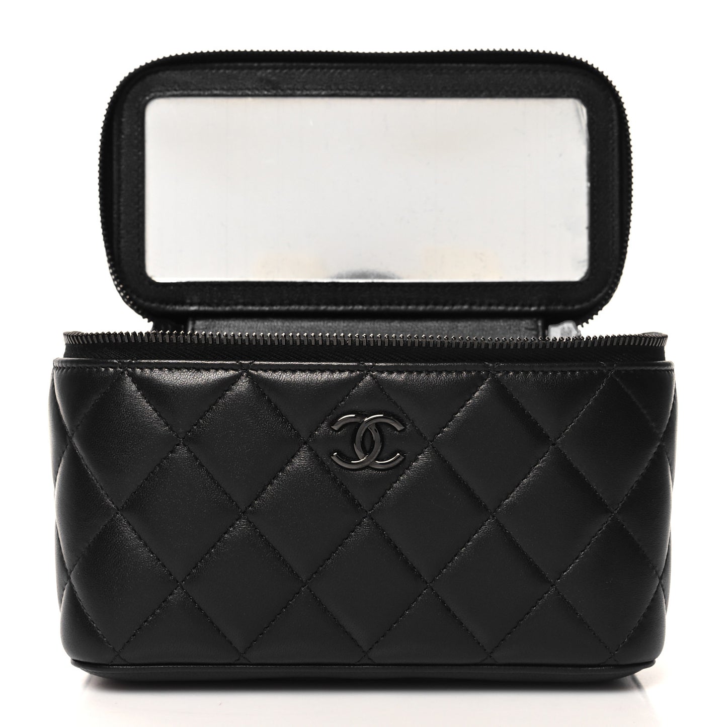 Lambskin Quilted Small Top Handle Vanity Case With Chain So Black
